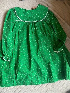Vintage Ainsworth Girls' Green Floral Long-Sleeve Dress with Peter Pan Collar 4T